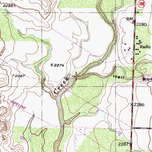 Topographic Map of Hell Roaring Hollow, TX