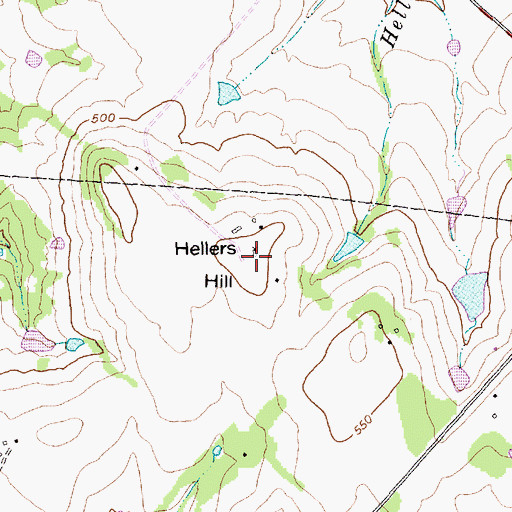 Topographic Map of Hellers Hill, TX