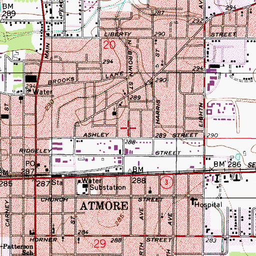 Topographic Map of Brown Street Seventh Day Adventist Church, AL