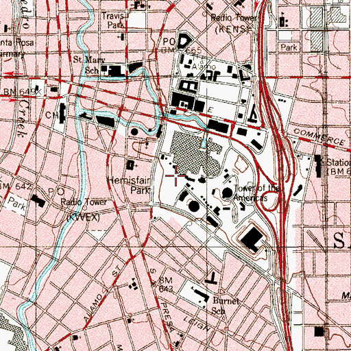 Topographic Map of HemisFair Plaza, TX