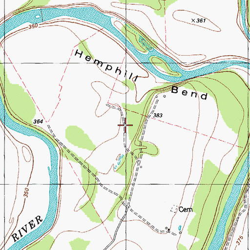 Topographic Map of Hemphill Bend, TX