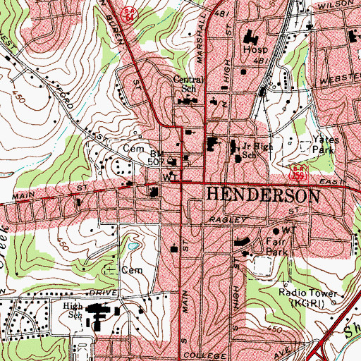 Topographic Map of Henderson, TX