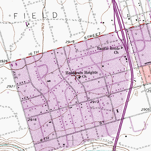 Topographic Map of Henderson Heights Church, TX