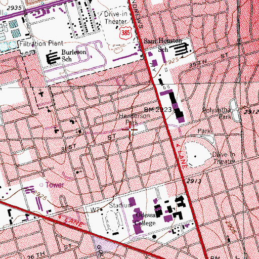 Topographic Map of Henderson Park, TX