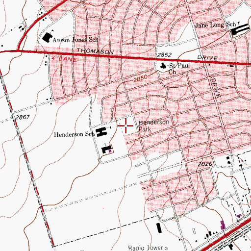 Topographic Map of Henderson Park, TX
