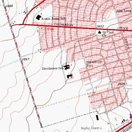 Topographic Map of Henderson School, TX