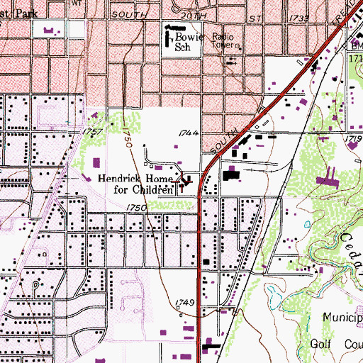 Topographic Map of Hendrick Home for Children, TX
