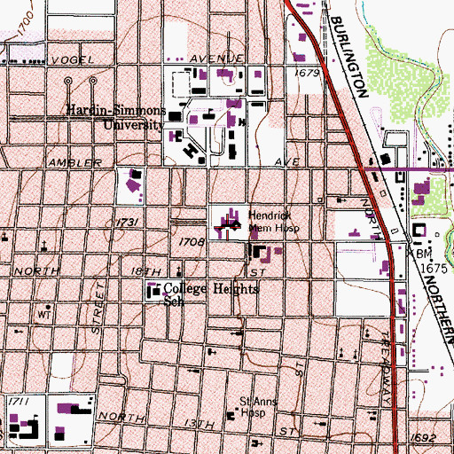 Topographic Map of Hendrick Medical Center, TX