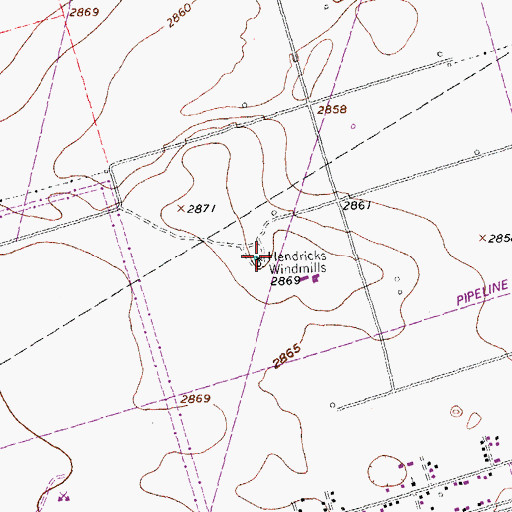 Topographic Map of Hendricks Windmills, TX