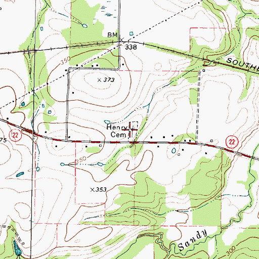 Topographic Map of Henry Cemetery, TX