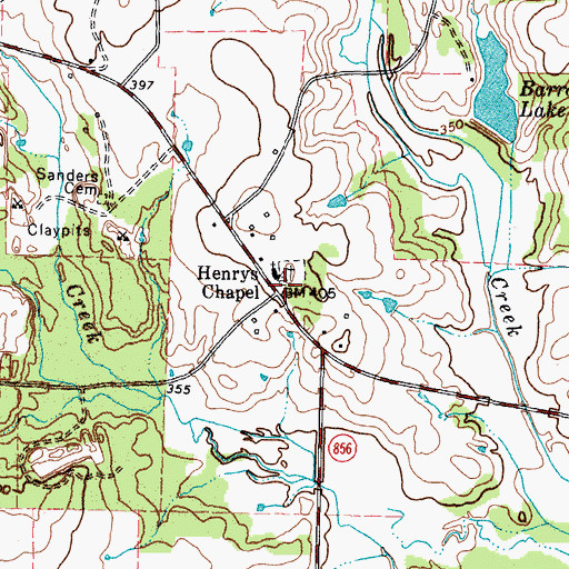 Topographic Map of Henrys Chapel, TX