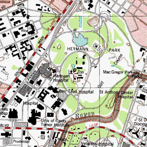 Topographic Map of Hermann Park, TX