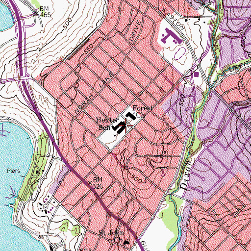 Topographic Map of Hexter School, TX