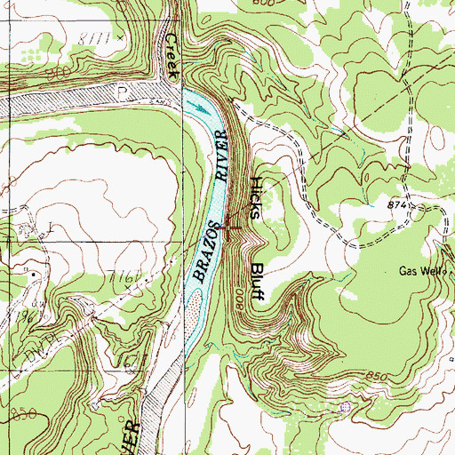 Topographic Map of Hicks Bluff, TX