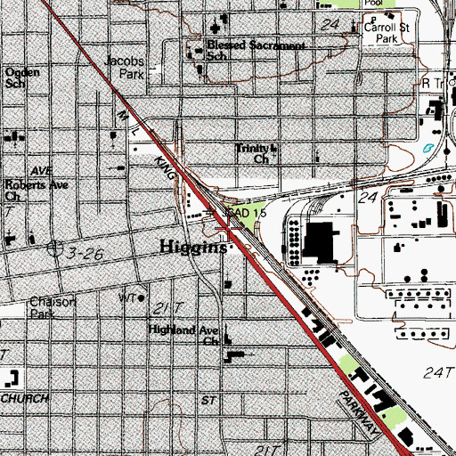 Topographic Map of Higgins, TX