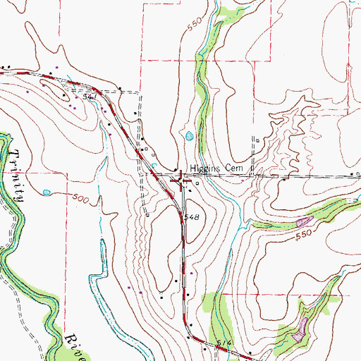 Topographic Map of Higgins Cemetery, TX