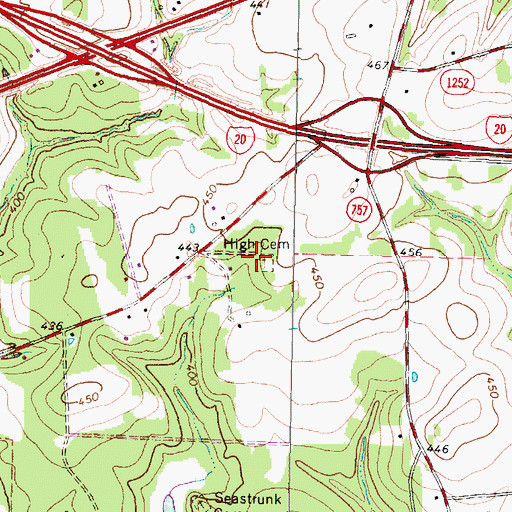 Topographic Map of High Cemetery, TX