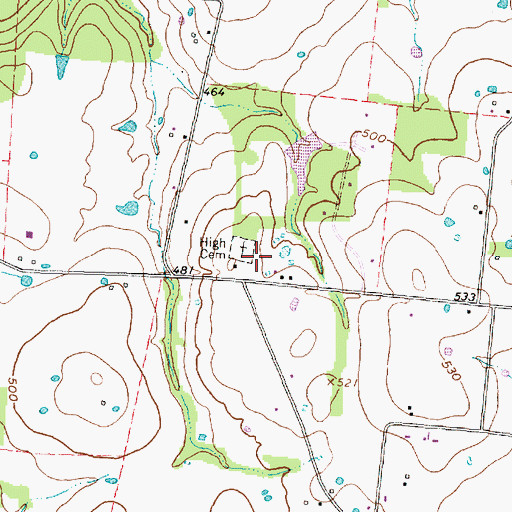 Topographic Map of High Cemetery, TX