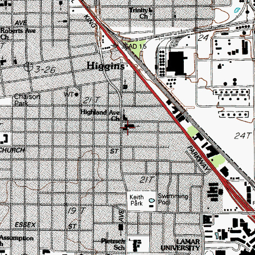 Topographic Map of Highland Avenue Church, TX