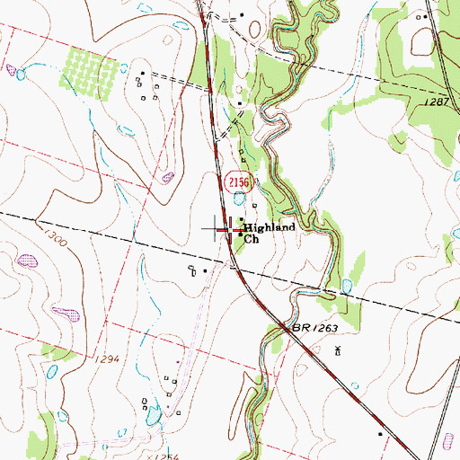 Topographic Map of Highland Church, TX