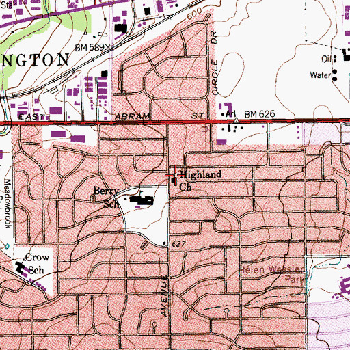 Topographic Map of Highland Church, TX