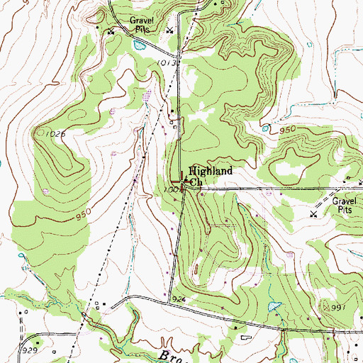 Topographic Map of Highland Church, TX