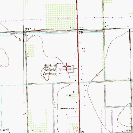 Topographic Map of Highland Memorial Cemetery, TX