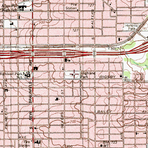 Topographic Map of Highland Park, TX