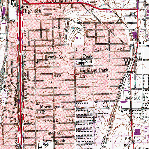 Topographic Map of Highland Park Church, TX