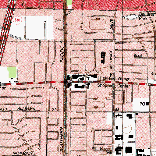 Topographic Map of Highland Village Shopping Center, TX