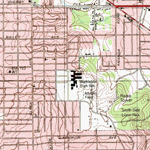 Topographic Map of Highlands High School, TX