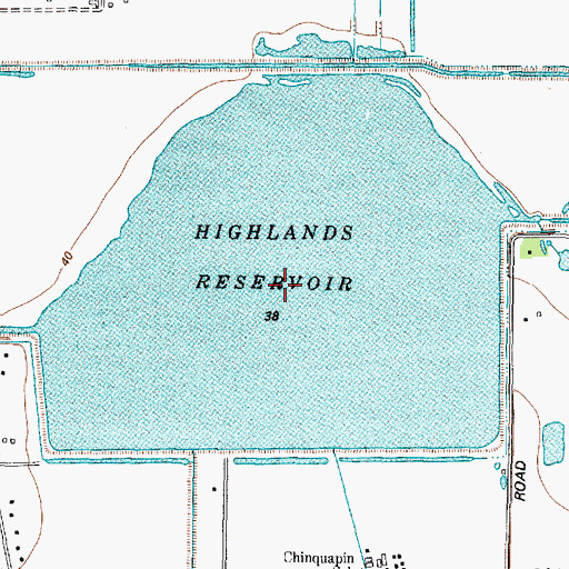 Topographic Map of Highlands Reservoir, TX