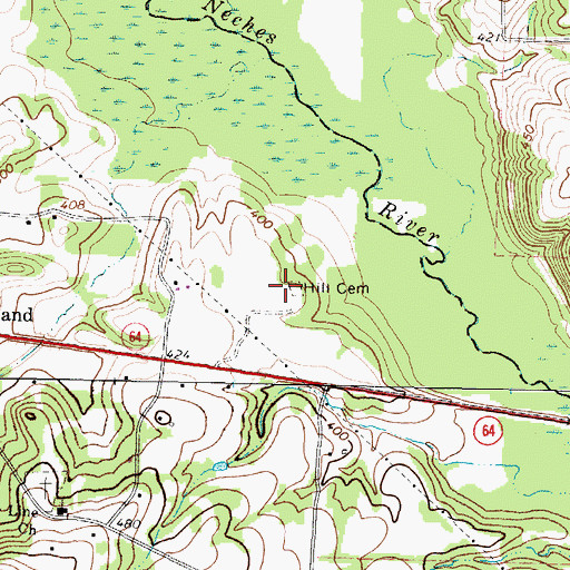 Topographic Map of Hill Cemetery, TX