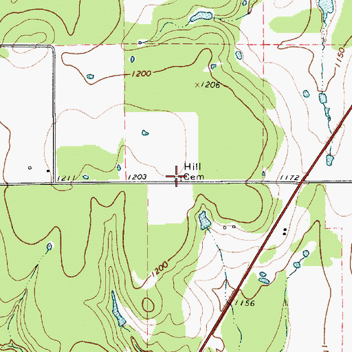 Topographic Map of Hill Cemetery, TX