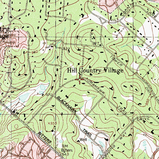 Topographic Map of Hill Country Village, TX