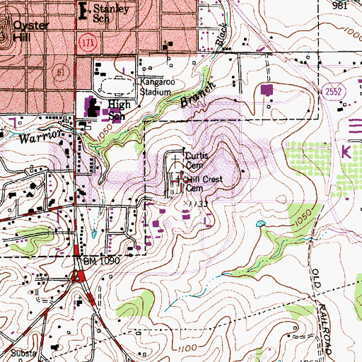 Topographic Map of Hill Crest Cemetery, TX