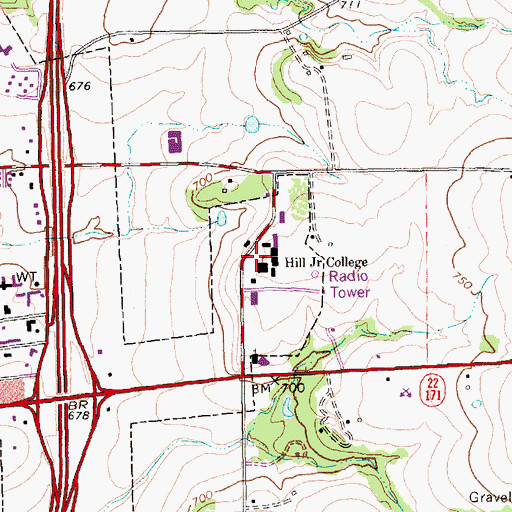 Topographic Map of Hill Junior College, TX