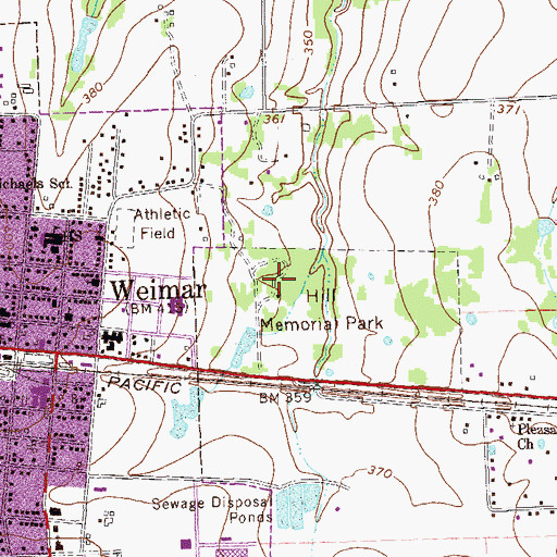 Topographic Map of Hill Memorial Park, TX