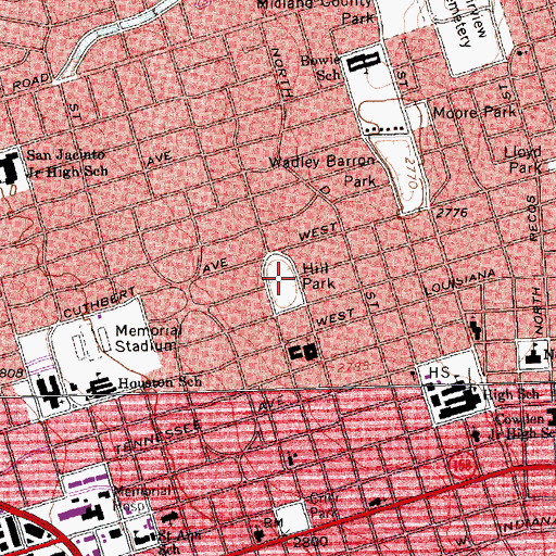 Topographic Map of Hill Park, TX