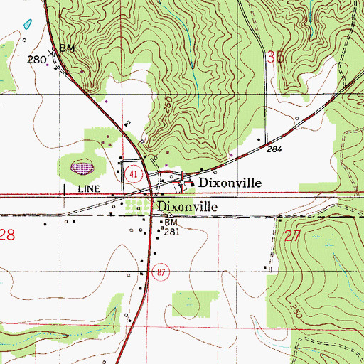 Topographic Map of Dixonville Cemetery, AL