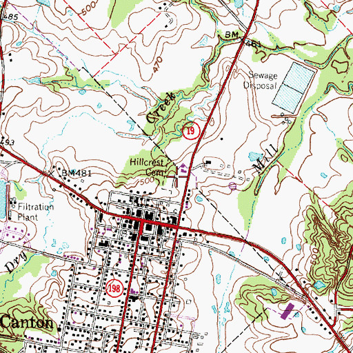 Topographic Map of Hillcrest Cemetery, TX