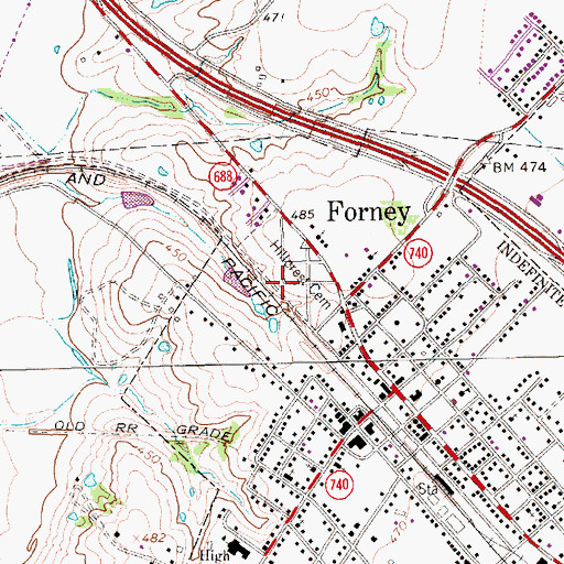 Topographic Map of Hillcrest Cemetery, TX