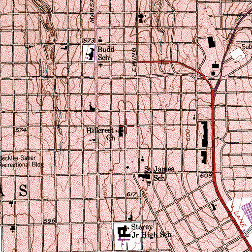 Topographic Map of Hillcrest Church, TX