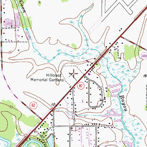 Topographic Map of Hillcrest Memorial Gardens, TX
