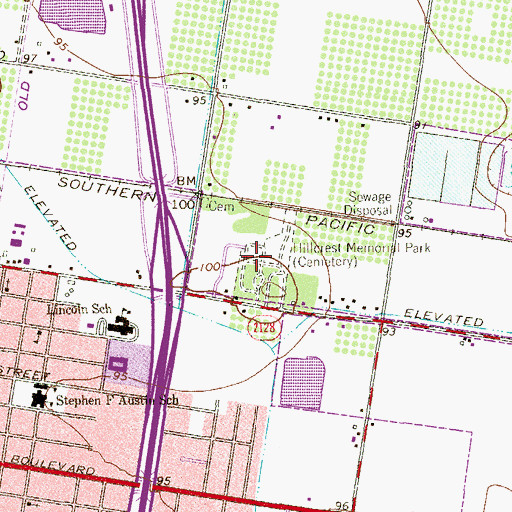 Topographic Map of Hillcrest Memorial Park, TX