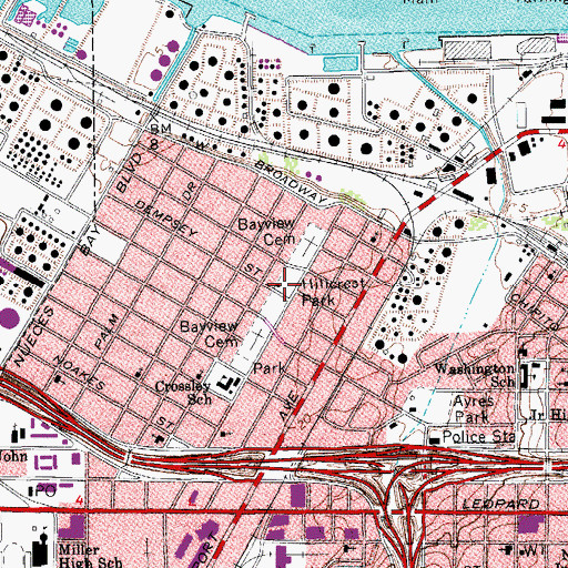 Topographic Map of Hillcrest Park, TX