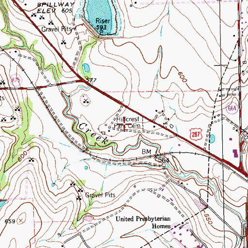 Topographic Map of Hillcrest Park Cemetery, TX