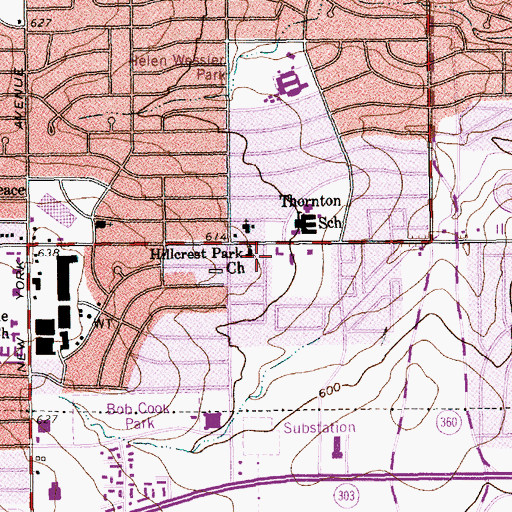 Topographic Map of Hillcrest Park Church, TX