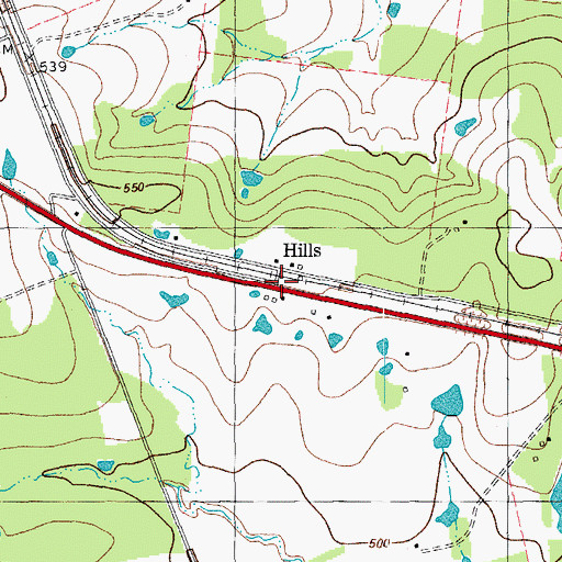 Topographic Map of Hills, TX