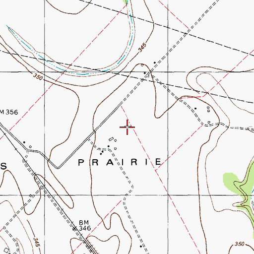 Topographic Map of Hills Prairie, TX